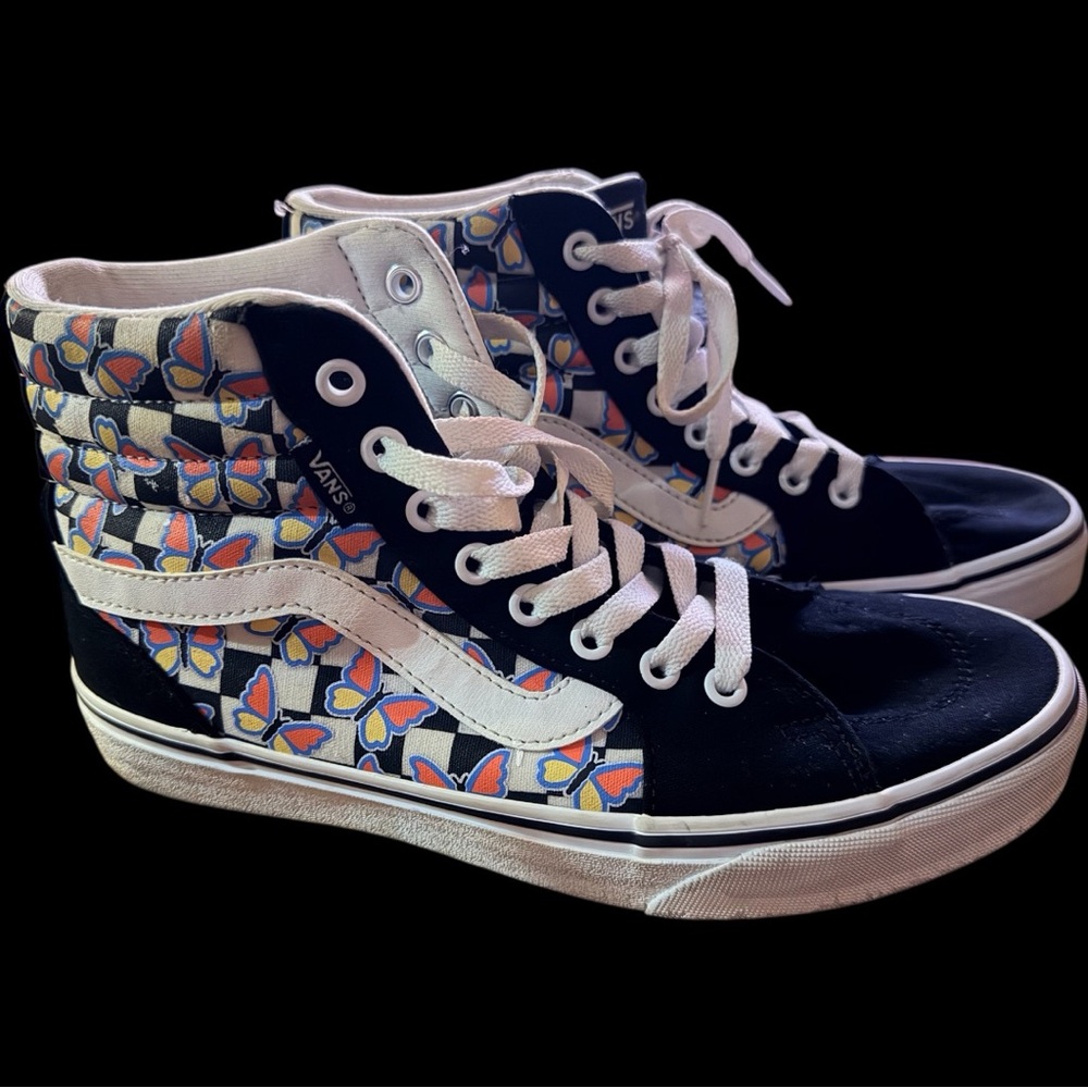 Vans Black and White SK8 Butterfly High-Tops with Colorful Butterfly Design